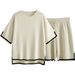 Women's Clothing Two Piece Sweater Set Knitted Pullover Top Wide Leg Shorts Sportswear Set_ecoleips.com