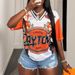 Women's Clothing Fashion Trend Street Mesh Printing Loose Casual Sports Short Sleeved V Neck Top T Shirt_ecoleips.com