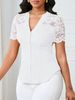K Fashionable And Versatile Single Breasted Solid Color Slim Fit Embroidered Hollow Short Sleeved Top_ecoleips.com