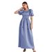 Elegant Women's Dress With Cinched Waist, Lantern Sleeves And Three-Dimensional Embroidered Flowers_ecoleips.com