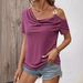 European And American Cross-border 2026 New Asymmetrical Off-shoulder Metal Single-button Loose Short-sleeve T-shirt_ecoleips.com