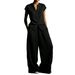 Women's Casual V Neck Pleated Textured Two Piece Set High Waisted Independent Website Bestselling Summer Pant Ensemble_ecoleips.com
