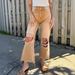 Distressed High-Waisted Wide-Leg Jeans – Vintage Washed & Hand-Ripped Boho Denim (Brown & Green, S-L)_ecoleips.com
