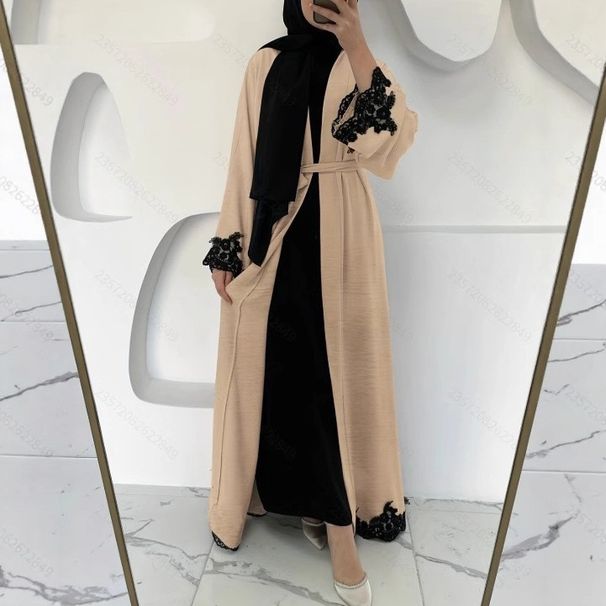Solid Color Sleeveless Long Vest Dress Solid Color Lace Stitching Open Cardigan With Waist_ecoleips.com