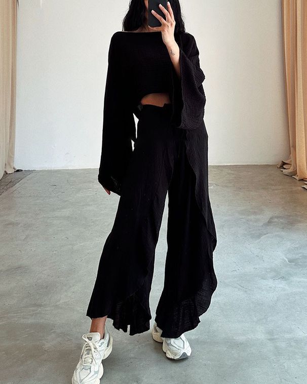 Women's Cotton And Linen Fashion Loose Tops And Trousers Two Piece Suits_ecoleips.com