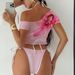 Women's Clothing Floral Print Three Piece Bikini Set Short Sleeved Outer Cover Tie Up Swimsuit_ecoleips.com