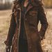 Vintage Brown Suede Jacket For Women - Long Sleeve Retro Faux Leather Coat With Lapel Collar, Gothic Style Distressed Outerwear_ecoleips.com