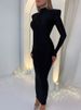 Shoulder Padded Long Sleeve Bodycon Green Party Club Maxi Long Dress 2025 Spring Autumn Women Fashion Elegant Clothes_ecoleips.com