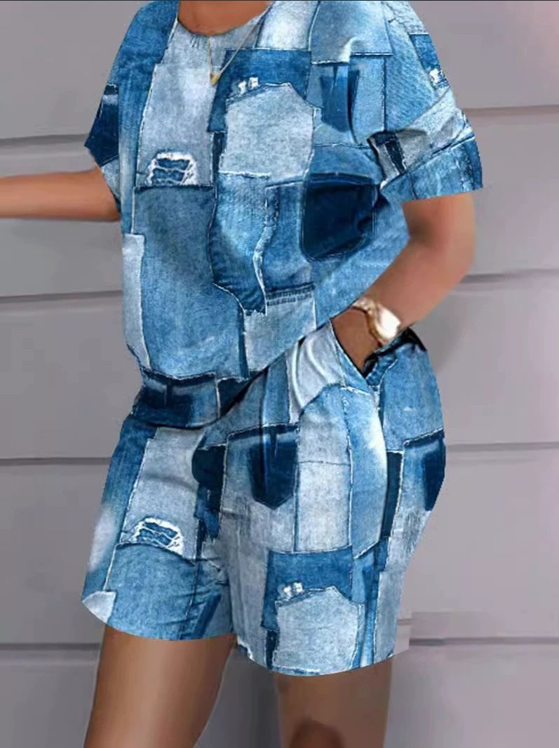3D Digital Print Women's Sportswear Set – Trendy Geometric Pattern T-Shirt & Shorts Outfit (S-6XL, Quick-Dry Polyester, Summer Athleisure)_ecoleips.com