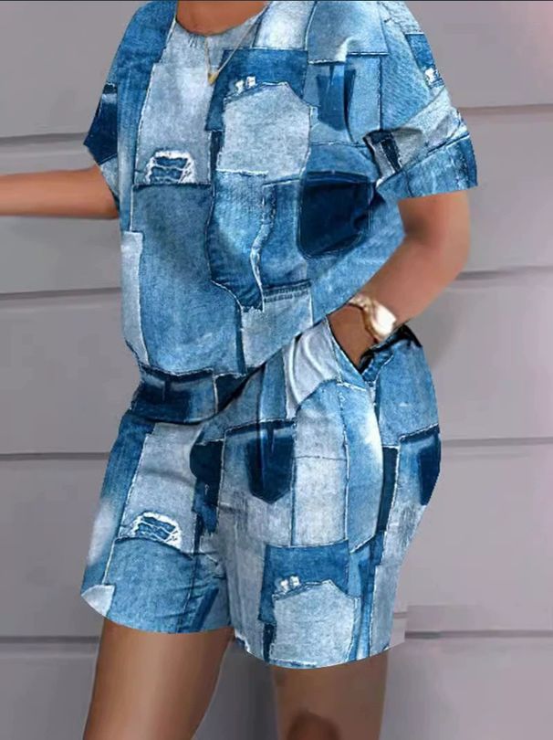 3D Digital Print Women's Sportswear Set – Trendy Geometric Pattern T-Shirt & Shorts Outfit (S-6XL, Quick-Dry Polyester, Summer Athleisure)_ecoleips.com