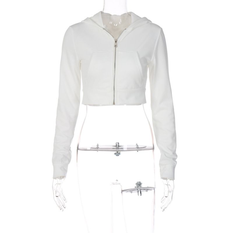 Women's Slim Fit Hooded Cardigan Zip Up Long Sleeve Cropped Top Fashion Autumn_ecoleips.com