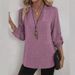Women's Casual Loose V Neck Shirt 2025 Spring Summer European American Style plus Size Solid Color Foreign Trade New Top_ecoleips.com