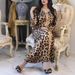 Women's Clothing Elegant Lace Trim Dress Leopard Print Long Sleeved Islamic Clothing Middle East Arabian Style Dubai Fashion Modest Abaya Dress_ecoleips.com