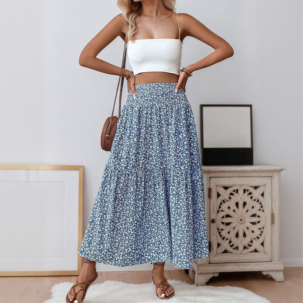 Voya Women's Fashion, Elegant Vacation Style, Half Skirt, Summer Age Reduction, Outdoor Activities, Floral Mid Length Skirt_ecoleips.com