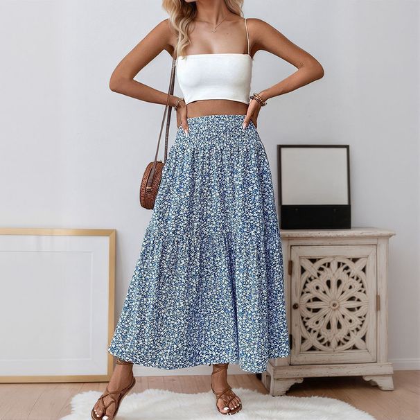 Voya Women's Fashion, Elegant Vacation Style, Half Skirt, Summer Age Reduction, Outdoor Activities, Floral Mid Length Skirt_ecoleips.com