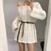 Medium-Length Openwork Crochet Sweater Dress With Loose Collar And Retro Bohemian Belt_ecoleips.com