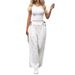 2026 Women Sweet Bow Print White Pants, Thin Summer Elastic High Waist Trousers_ecoleips.com