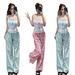 Women's Clothing Women's Sweet Girly Patchwork Suspender Set Plaid Slimming Wide Leg Pants Casual Two Piece Summer Style_ecoleips.com