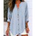 Women's Casual Fashion Striped Shirt Button Detail Long Sleeved Solid Color Autumn Winter New Style_ecoleips.com