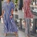 Modest Abaya Dress/Muslim Dress Women Fashion Side Slit Striped Casual Short Sleeve Dress - Comfortable & Stylish Plus Size Options (S-5XL)_ecoleips.com