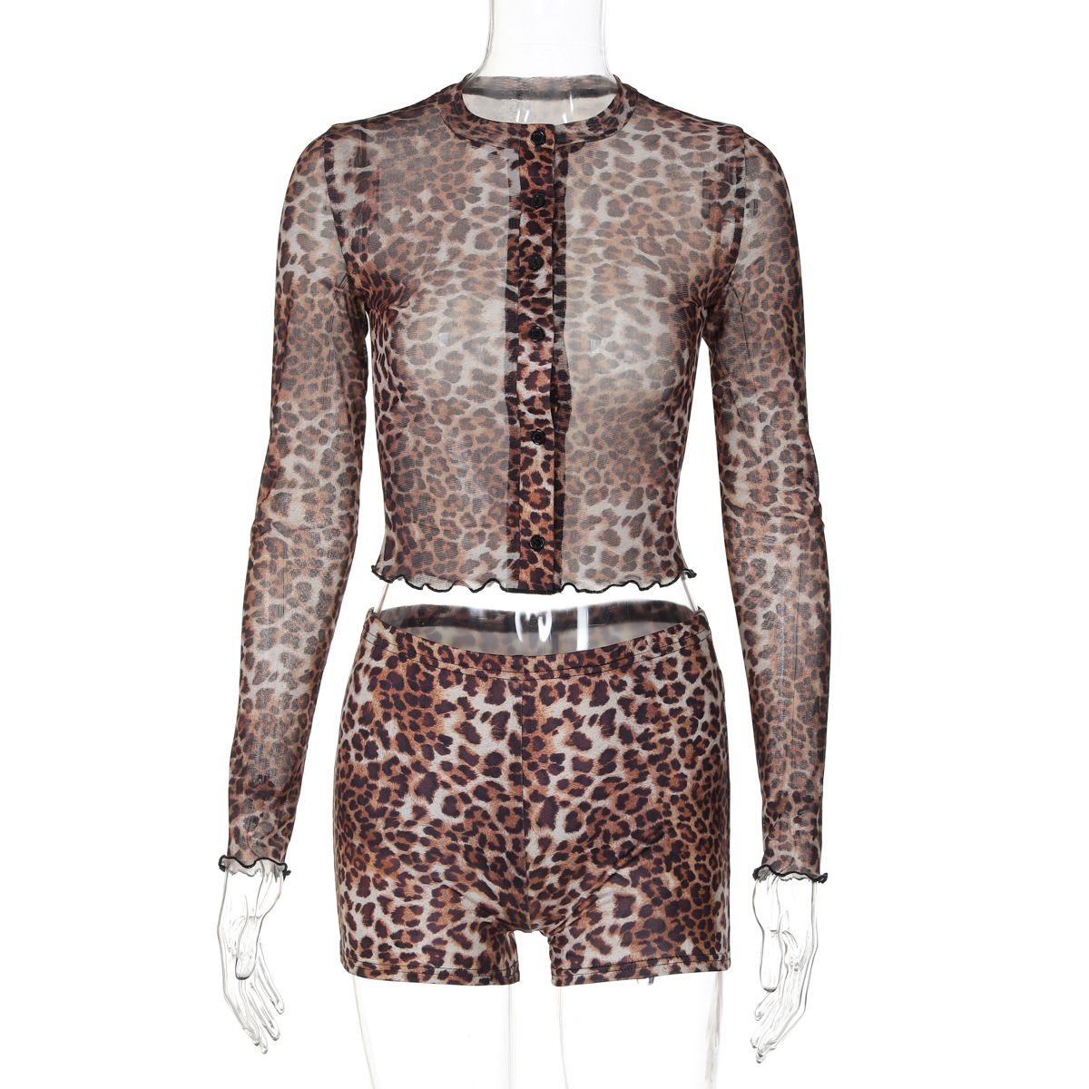 2024 Autumn Sexy Mesh Printed Cardigan Bobi Long Sleeve Top Slim Shorts Set Wholesale For Women_ecoleips.com