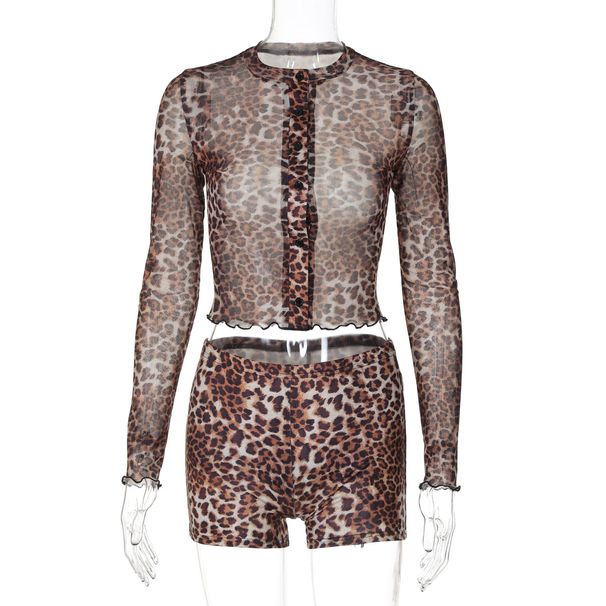 2024 Autumn Sexy Mesh Printed Cardigan Bobi Long Sleeve Top Slim Shorts Set Wholesale For Women_ecoleips.com