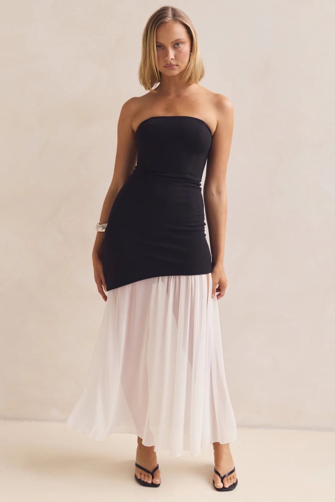 Women's Clothing Elegant Sexy Tube Top Hip Mesh Splicing Solid Color Dress Long_ecoleips.com