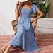 Women's Short-Sleeved Square Neck Floral Dress Spring/Summer New American Style_ecoleips.com