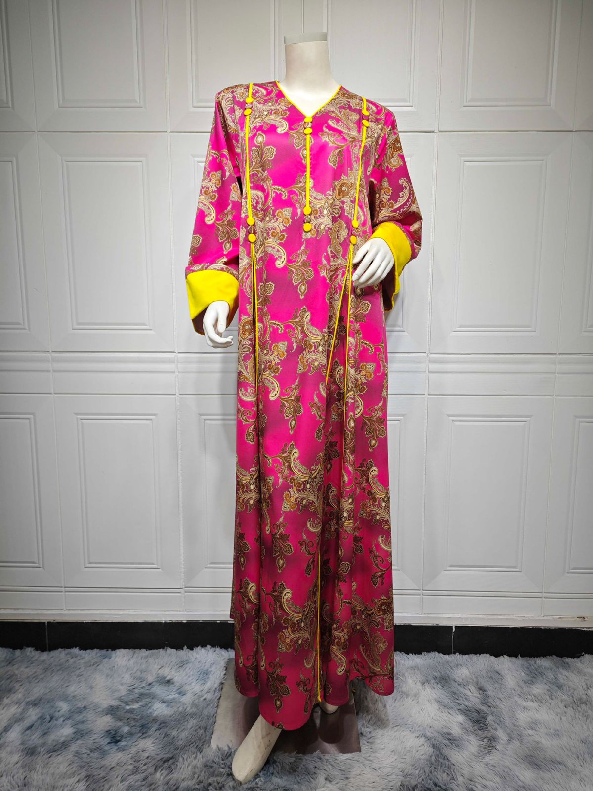 Elegant Muslim Abaya Dress With Floral Print - Modest Long Sleeve Maxi Robe For Women, Middle Eastern & Dubai Fashion (Multiple Colors & Sizes)_ecoleips.com