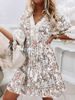 Women's Clothing New Printed V Neck Trumpet Sleeve Lace Tassel Bohemian Dress_ecoleips.com