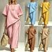 Women's Elegant Two Piece Set Round Neck Casual Loose Short Sleeve American Style_ecoleips.com