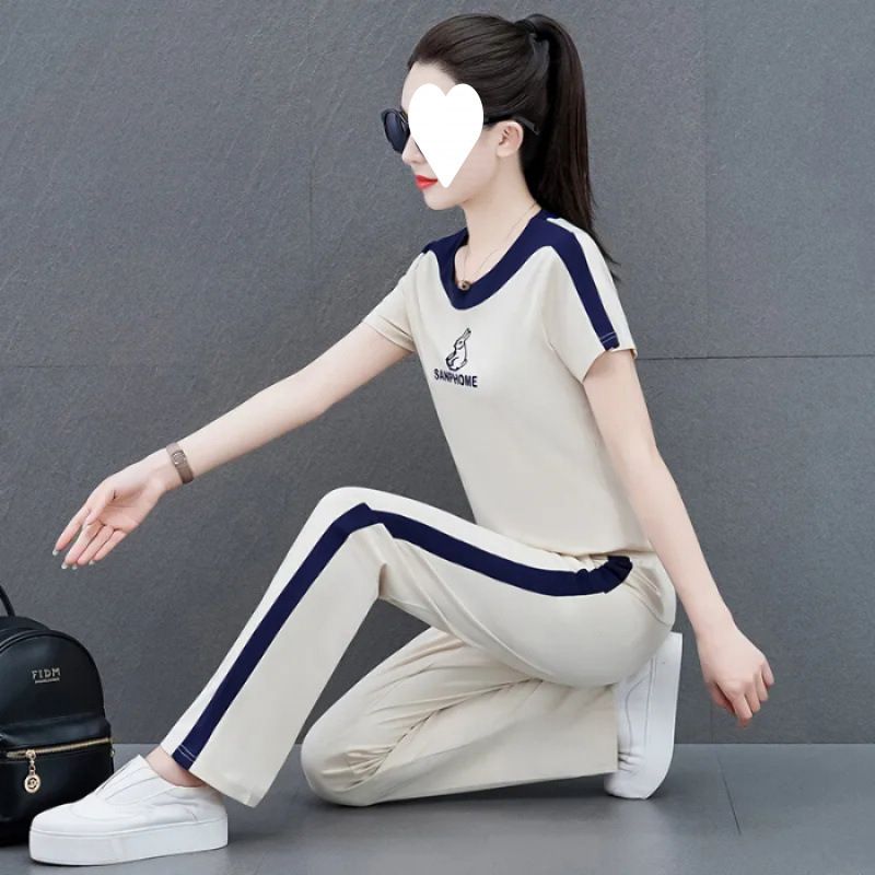 Casual Sports Suit For Women Summer 2025 New Loose Fashionable Youthful Wide-Leg Pants Two-Piece Set_ecoleips.com
