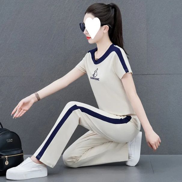 Casual Sports Suit For Women Summer 2025 New Loose Fashionable Youthful Wide-Leg Pants Two-Piece Set_ecoleips.com