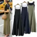 Women's Summer Sleeveless Jumpsuit Solid Color Wide Leg Bib Overalls Casual Loose Cotton Linen Straps Dungaree_ecoleips.com