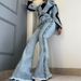 Women's Clothing Fashion High Waist Versatile Slim Fit Mopping Twist Elastic Denim Flared Pants_ecoleips.com