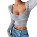 Women's Ribbed Brushed Cropped T-Shirt – Stylish Short Top For Fall & Winter (S/M/L/XL, Greyish)_ecoleips.com