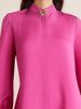 Freeacy Women's Fuchsia Stand Collar Maxi Dress Long Puff Sleeves A-line Pleated Evening Dress Autumn Elegant Party Gown_ecoleips.com