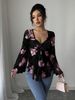 K New Design Sweet Floral Blush Tie-Up Square-Neck Long Sleeve Shirt_ecoleips.com