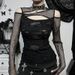 Unique Women's Slim Fit Long Sleeved Top CF23498 Dark Style Sexy Mesh Ripped New Autumn Clothing_ecoleips.com