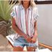 Women's Striped Shirt Short Sleeved Casual Fashion Style Summer Top Hot Selling_ecoleips.com