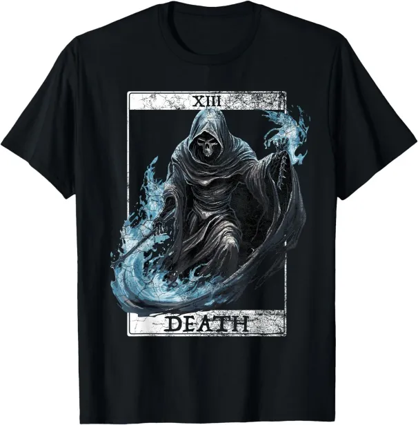 Women's T-Shirts Vintage Death Tarot Card Grim Reaper Occult Satanic Horror T-Shirt_ecoleips.com
