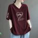 Women's V Neck Short Sleeved T-Shirt Loose Fit Plus Size Slimming Fashionable Printed Top New Summer Style_ecoleips.com