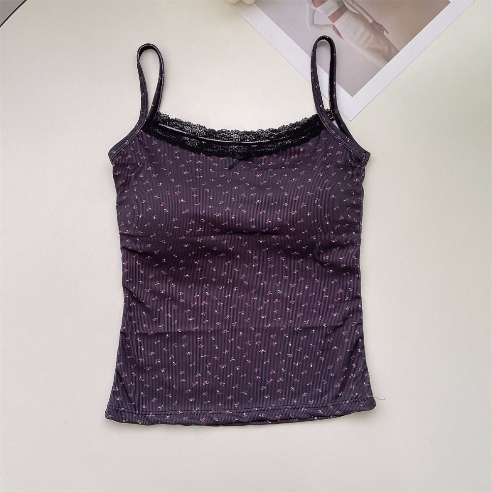Fashion Floral Tops Lace Flower Print Camis Slim Y2K Short Tank Tops Elegant Camisole Sexy Vest Women_ecoleips.com