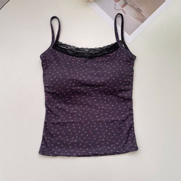 Fashion Floral Tops Lace Flower Print Camis Slim Y2K Short Tank Tops Elegant Camisole Sexy Vest Women_ecoleips.com