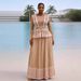 Women's Printed Round Neck Pleated Long Dress Slim Waist Two Piece Set European American Style Casual Fashion New_ecoleips.com