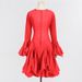 Women's Clothing Ruffled Dress For Women In Summer New Style Fashion High Collar Long Sleeve High Grade Waist Mid Length Skirt_ecoleips.com