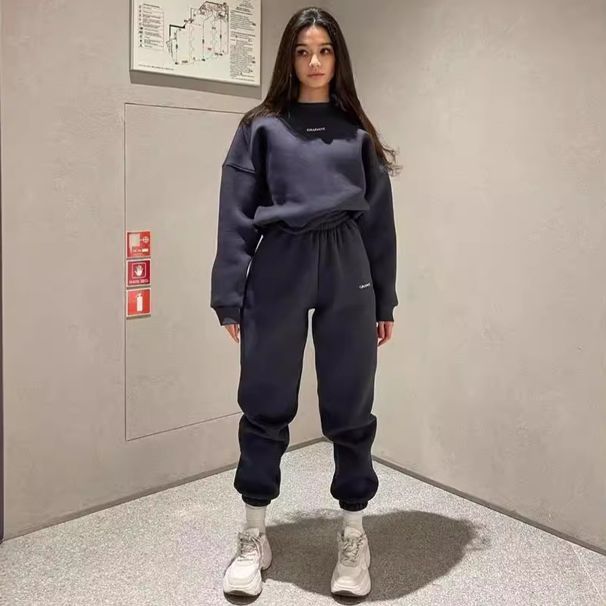 Women's Embroidered Slim Sports Sweatshirt Set Versatile Casual Fashion Two Piece Outfit European American Style_ecoleips.com