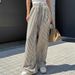 European And American Cross-border Striped Casual Pants For Women, Straight-leg Foreign Trade Women's Clothing,_ecoleips.com