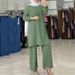 Muslim Two Piece Set Women Clothing Tracksuit Temperament Elegant Solid Color Long Sleeve Shirt Wide Leg Pants Suit_ecoleips.com