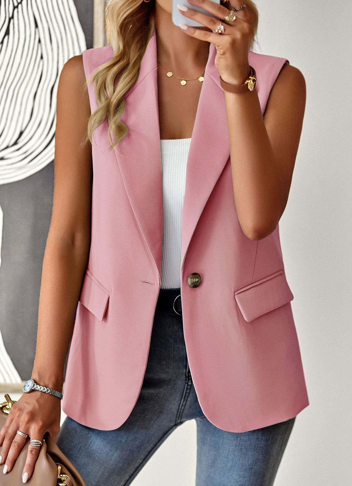 DiYun European And American Women's Blazer 2023 Spring/Summer Loose Elegan Commuing Sleeveless_ecoleips.com